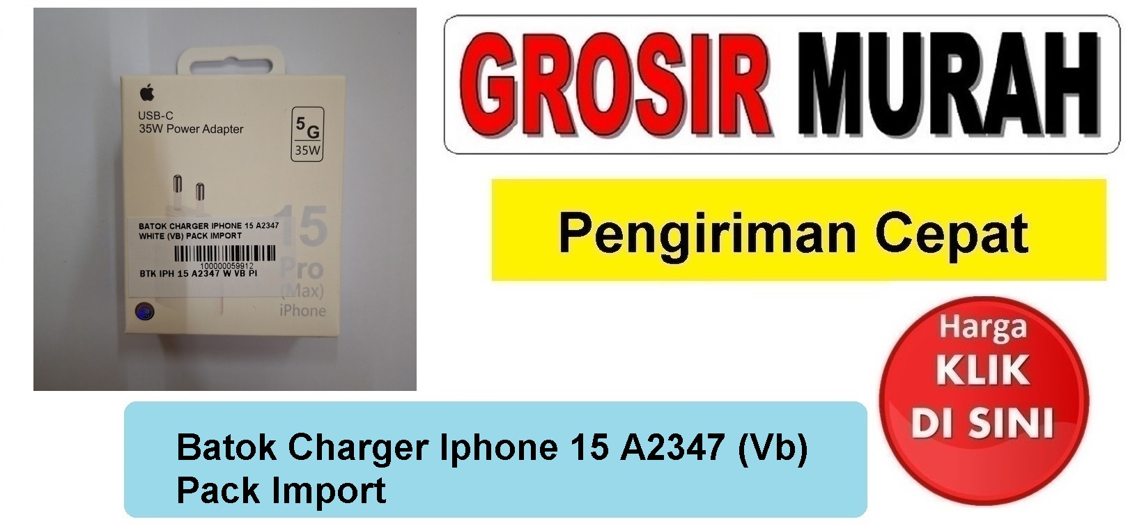 Batok Charger Iphone 15 A2347 (Vb) Pack Import casan tc usb cas