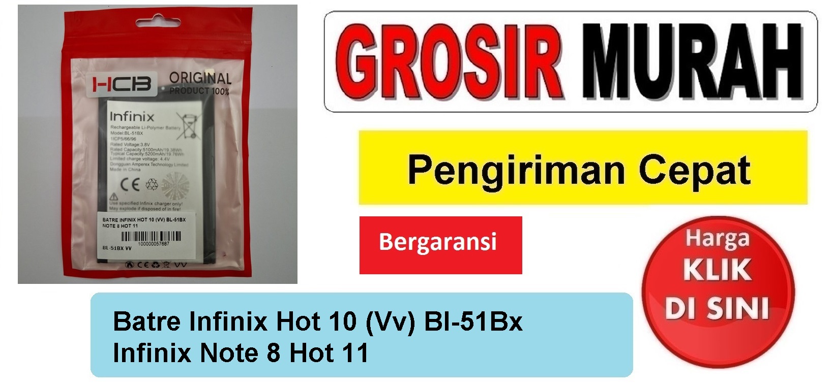 Batre Infinix Hot 10 (Vv) Bl-51Bx Note 8 Hot 11 Baterai Battery Bergaransi Batere