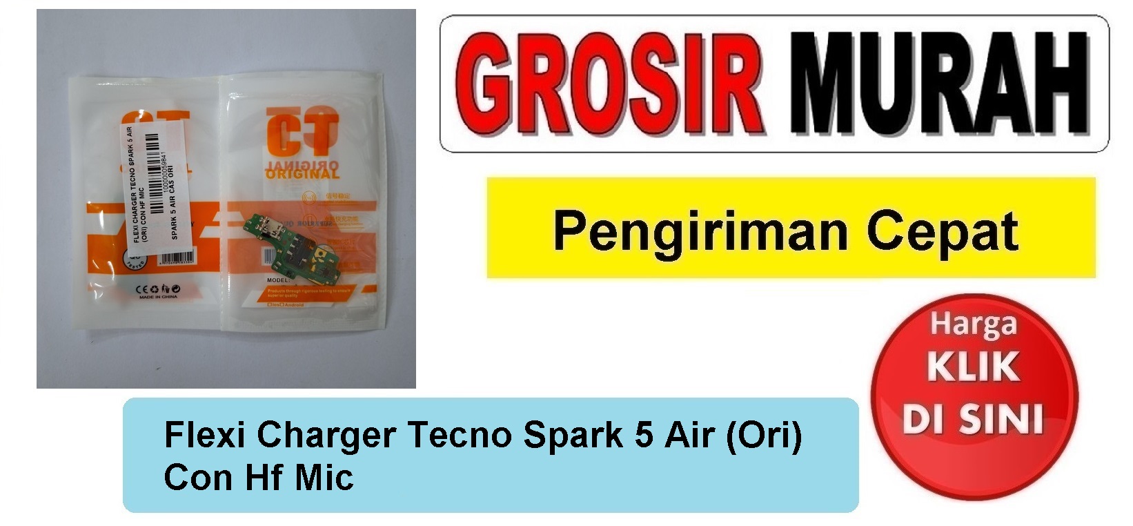 Flexi Charger Tecno Spark 5 Air (Ori) Con Hf Mic Fleksibel Flexible Fleksi Flexibel Flex Con Tc Connector Pcb Konektor cas papan board charging