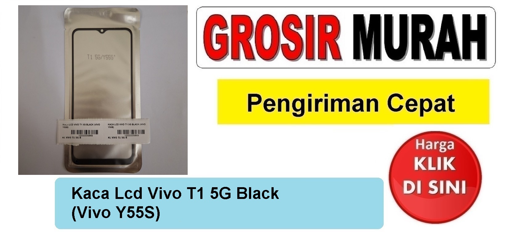 Kaca Lcd Vivo T1 5G Black (Vivo Y55S) Glass Oca Kaca Depan Layar Digitizer Panel