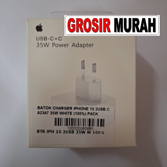 Batok Charger Iphone 15 2Usb C A2347 35W White (100%) Pack