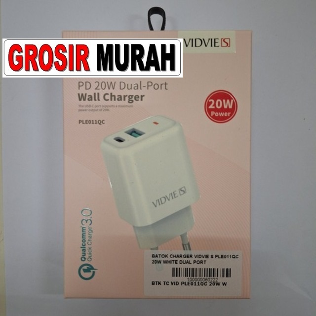 Batok Charger Vidvie S Ple011Qc 20W White Dual Port