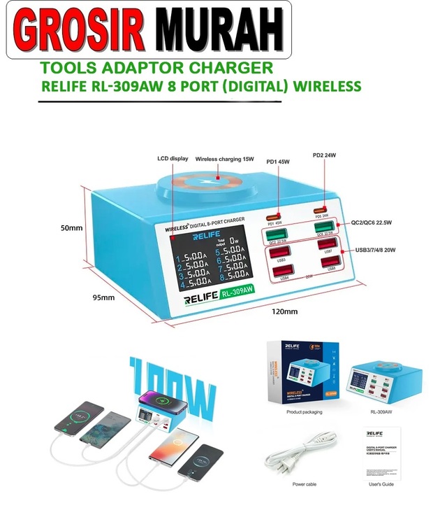 Tool Adaptor Charger Relife Rl-309Aw 8 Port Digital Wireless Perlengkapan Service Toolkit Alat Serpis teknisi hp