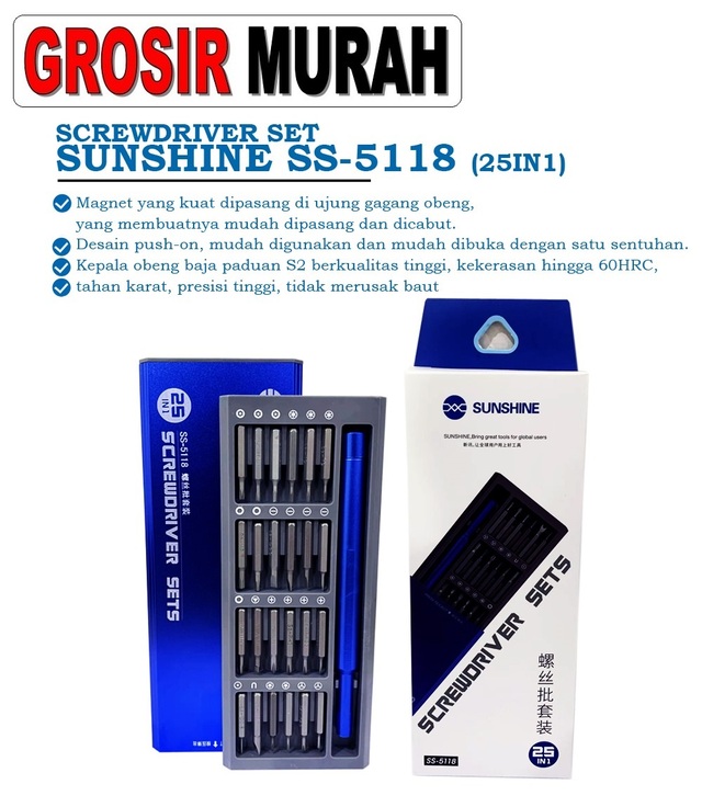 Tool Obeng Set Sunshine Ss-5118 25 In 1 Perlengkapan Service Toolkit Alat Serpis teknisi hp