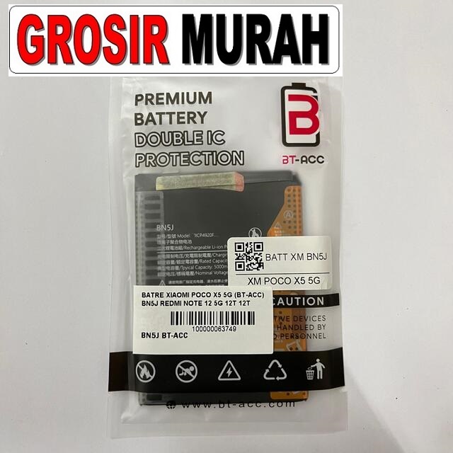 Jual Batre Xiaomi Poco X5 5G Redmi Note 12 5G 12T 12T Pro Bn5J Bt-acc Baterai Battery