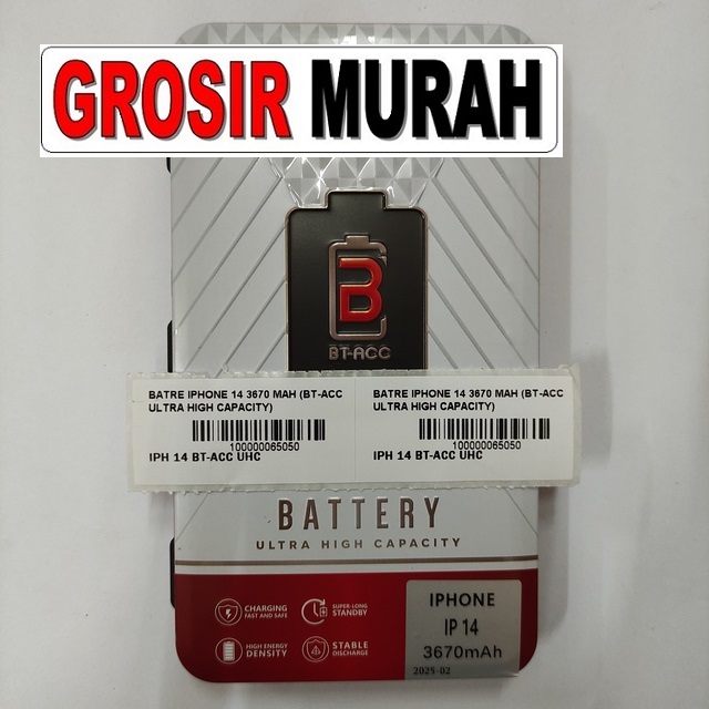 Jual Batre Iphone 14 3670 Mah Bt-Acc Ultra High Capacity Baterai Battery