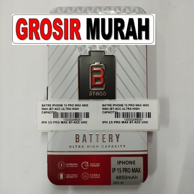 Jual Batre Iphone 15 Pro Max 4850 Mah Bt-Acc Ultra High Capacity Baterai Battery