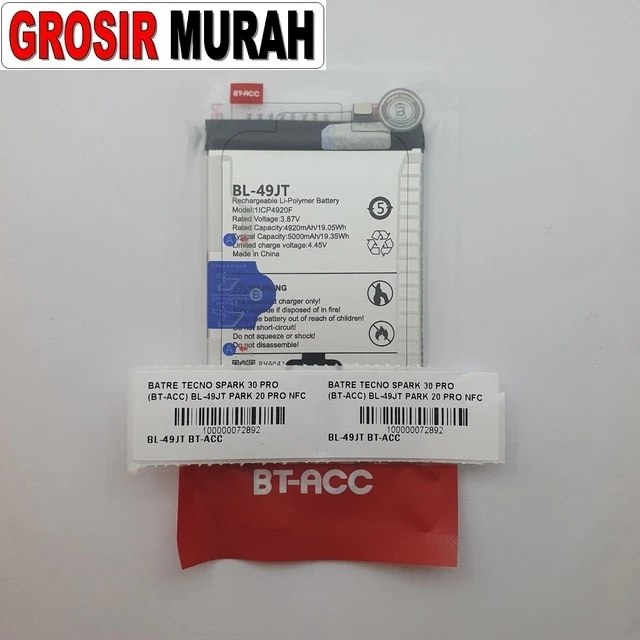 Batre Tecno Spark 30 Pro (bt-acc) Bl-49jt Park 20 Pro Nfc ready stock harga grosir sparepart HP Libra Jaya